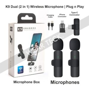 K9 2 in 1 Dual Lavalier Microphone Mic Plug & Play